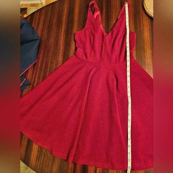 LULUS Burgundy Darling Delight Skater Mini Dress V neck Sleeveless Lined S EUC - Picture 11 of 12